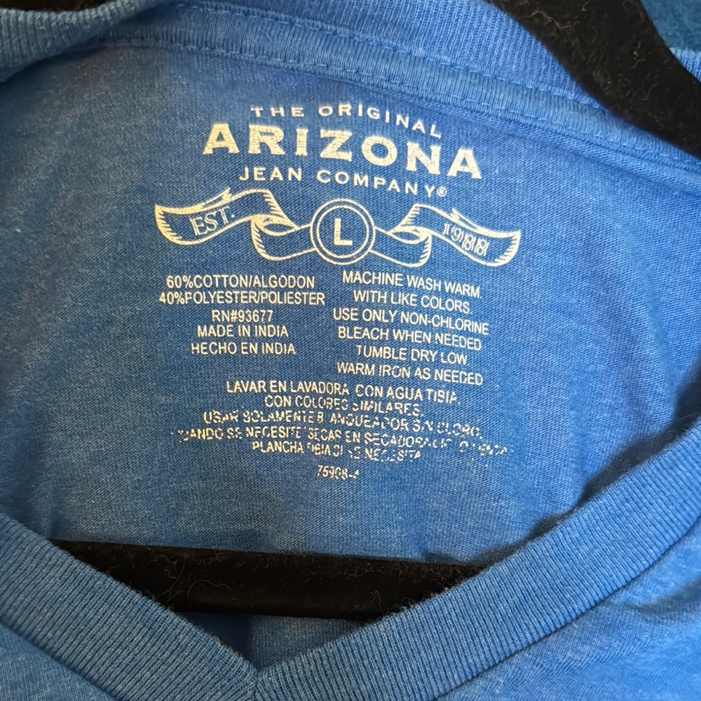 NWOT Arizona Jean Company Menβs Blue Short Sleeve Tee Sz L Large - Picture 2 of 8